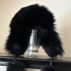 Very Stylish Warm Black Natural Fur Winter Hat, Adjustable Size